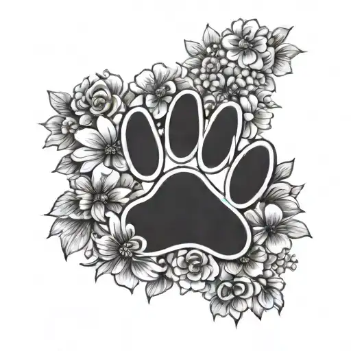 Dog Paw Print Surrounded By Flowers