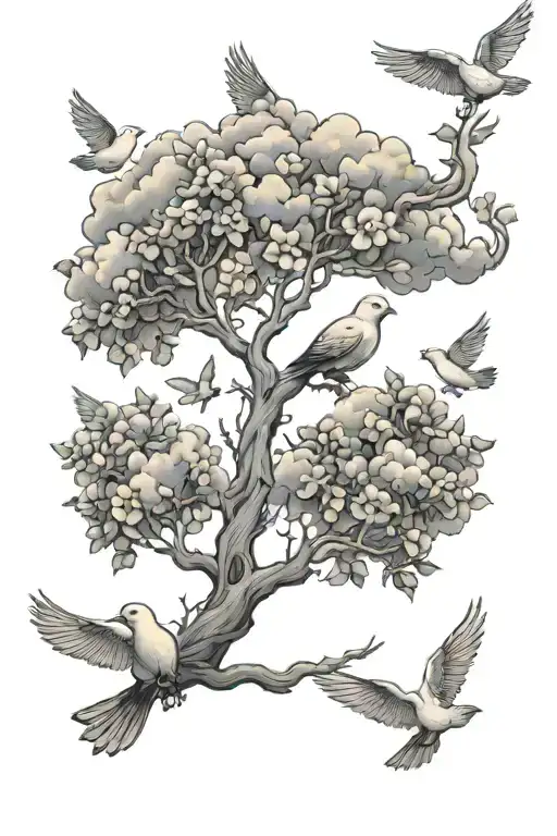 Poison Tree With Doves And Clouds