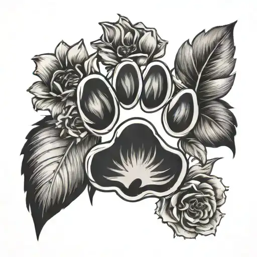 Dog Paw Print Surrounded By Flowers