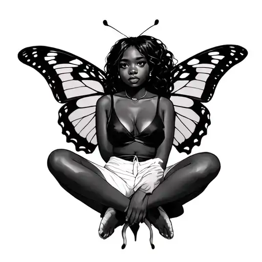 Black Girl Sitting Turning Into A Butterfly