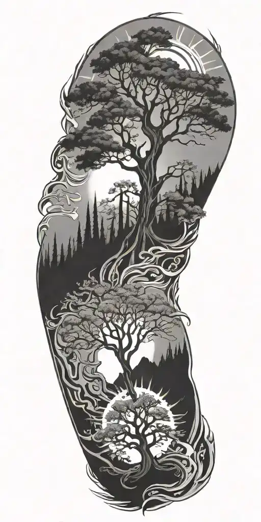 Sun And Tree And Fire