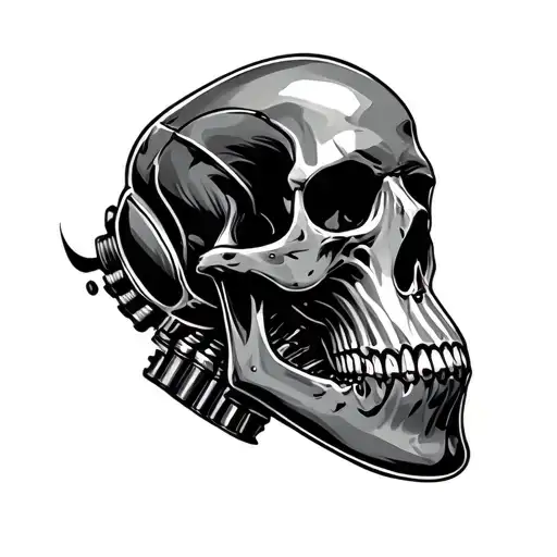 A Skull In The Shape Of A Turbocharger That Looks Metallic