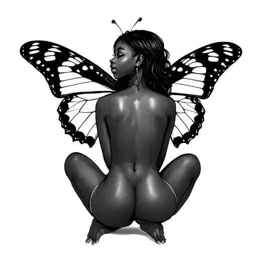 Black Girl Sitting Turning Into A Butterfly