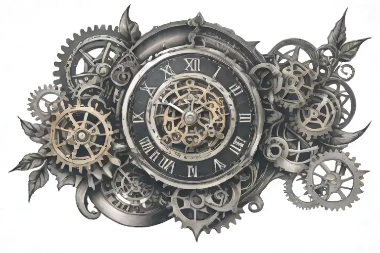 Clock Moon Compass And Gears