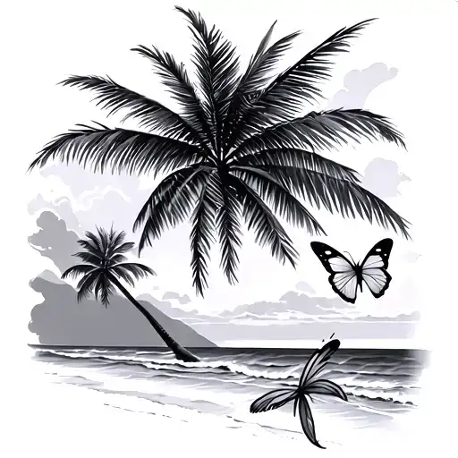 Beach Palm Trees Butterfies