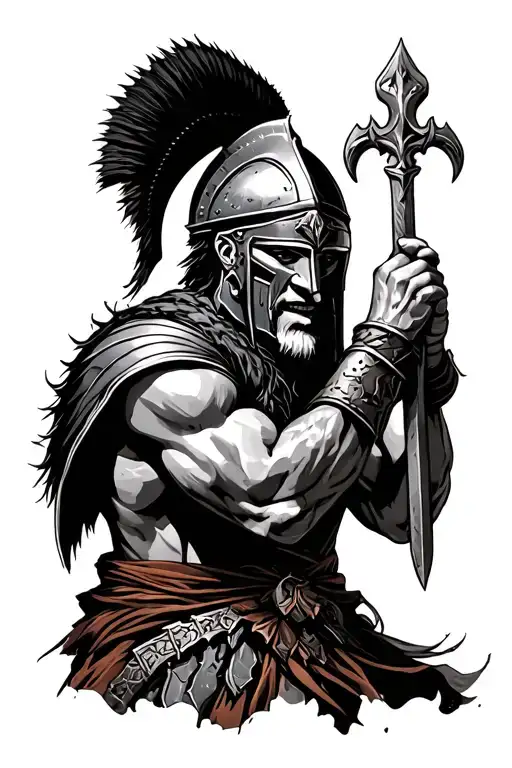 Wounded Spartan Warrior Battling