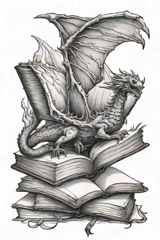 Fantasy Book Themed Wyvern Emerging From The Pages Of A Book