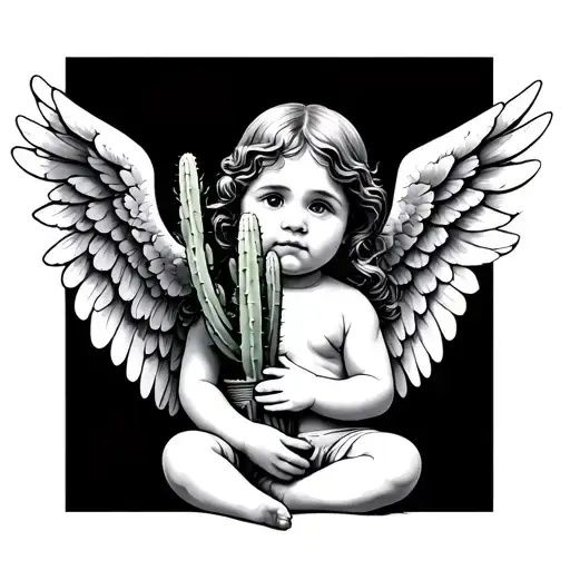 Baby Angel Holding Cactus