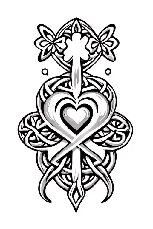Celtic Shamrock With Cross And Heart Tattoo Design
