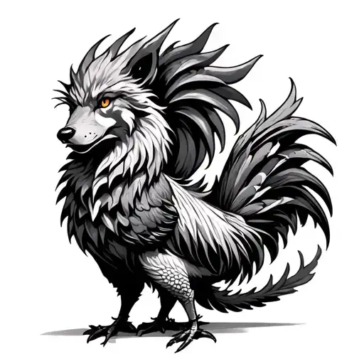Dragon Wolf And Rooster Standing Tall