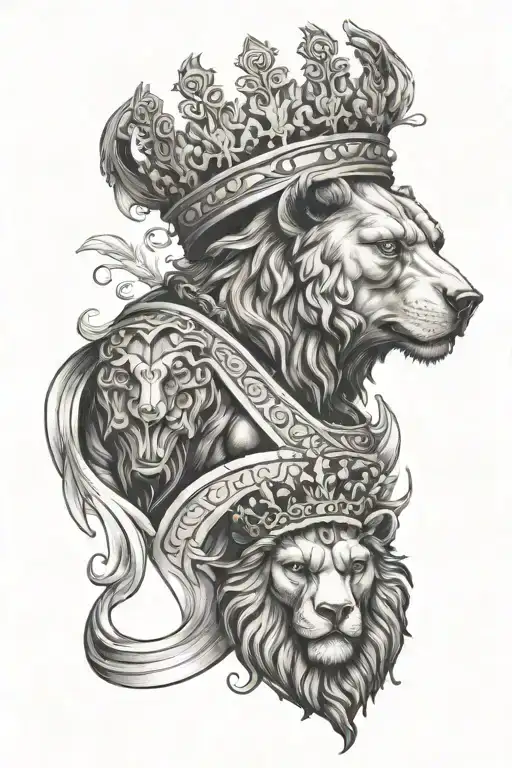 Greek God Themed Tattoo With Crown And Bear