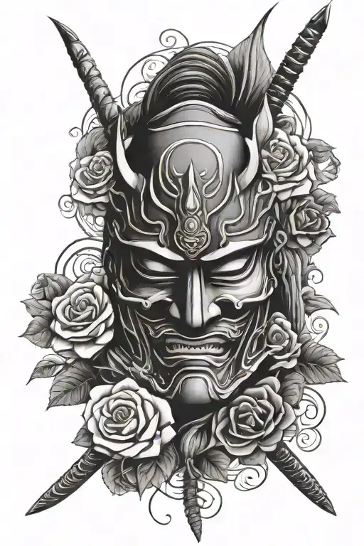 Samurai Mask With Roses