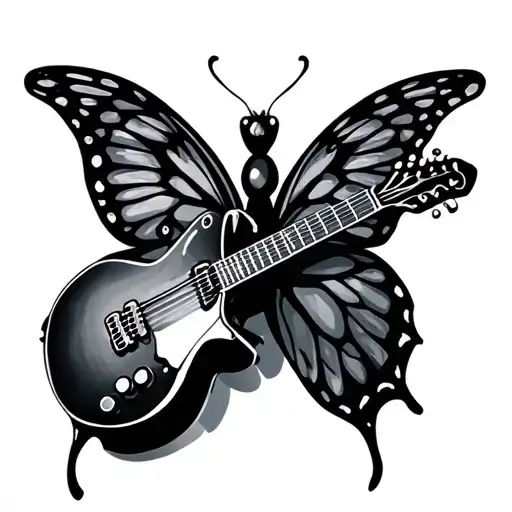 Butterfly With Guitar For Wings And Semicolon Body