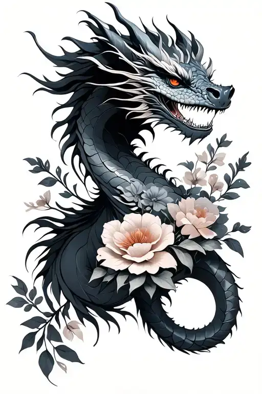 Feminine Dragon With Flowers Wrapped
