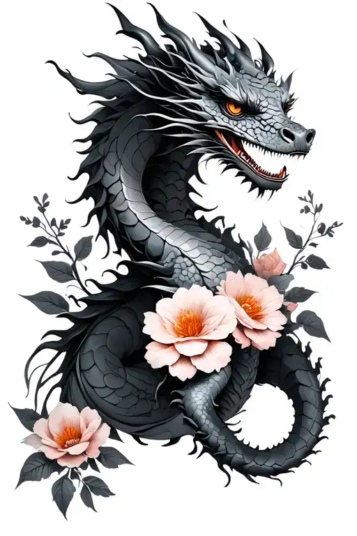 Feminine Dragon With Flowers Wrapped