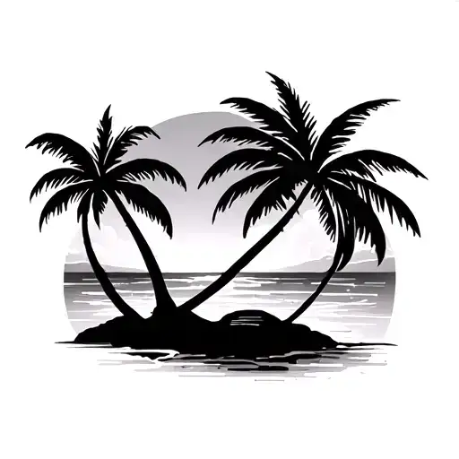 Beach Scene With Palm Trees