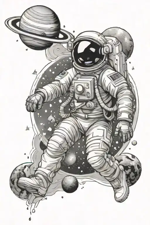 Astronaut Floating In Space With Planets And Stars And Galaxies