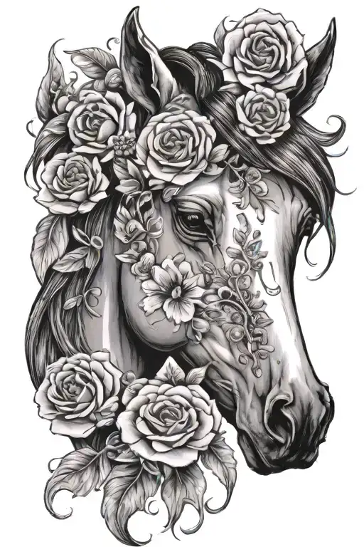 Horse Head And Flowers Blooming
