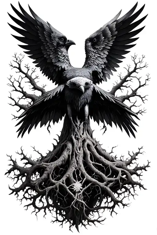 Yggdrasil Tree Crow Wings Full Back Piece