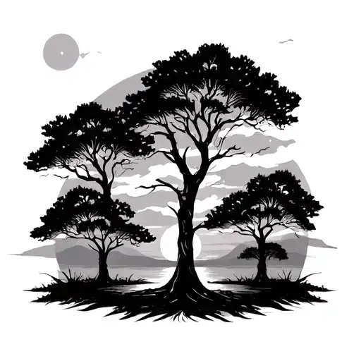 Trees With Sunset Sky