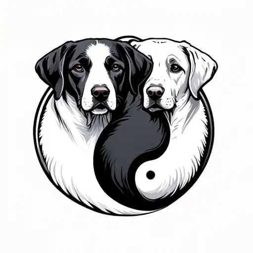 Black Lab And White Lab Curled Up Next To Each Other Like Yin And Yang