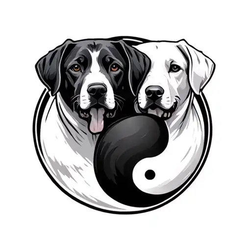 Black Lab And White Lab Curled Up Next To Each Other Like Yin And Yang