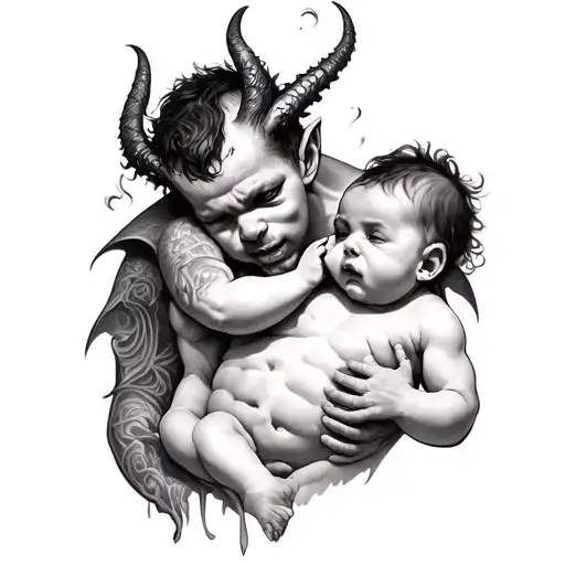 Beautiful Demon Baby Coming Out Of A Man's Chest