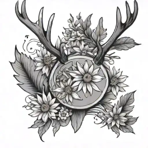 Deer Antlers With Daisies On The Left