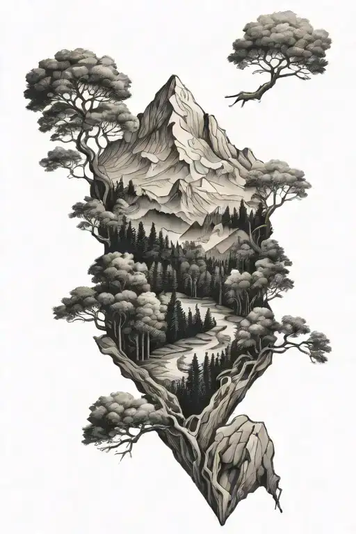 Forest And Mountain Landscape With