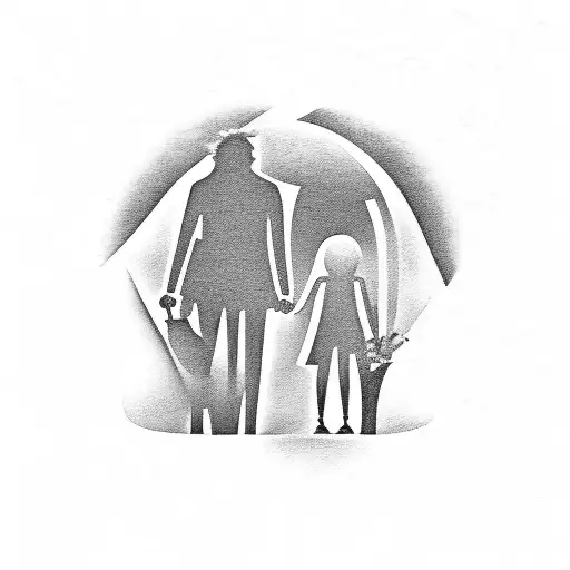 A Silhouette Of A Father And Son Holding Hands