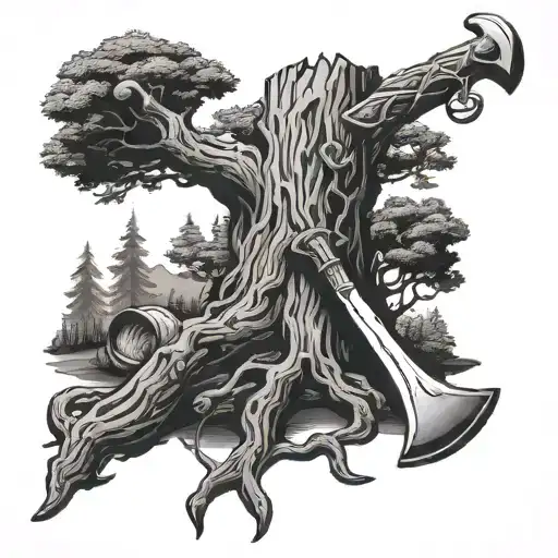 Tree And Ax Sitting In A Viking