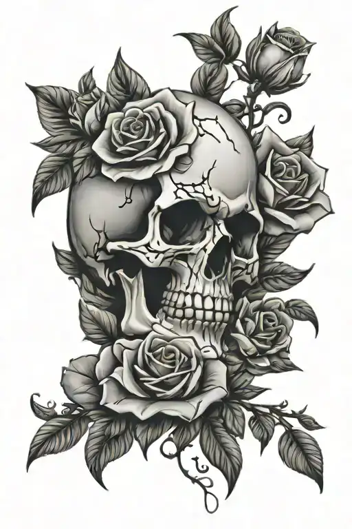 Skull And Roses Intertwined