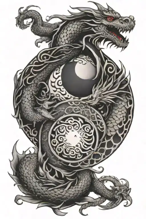 Ying And Yang Mixed With Dragon