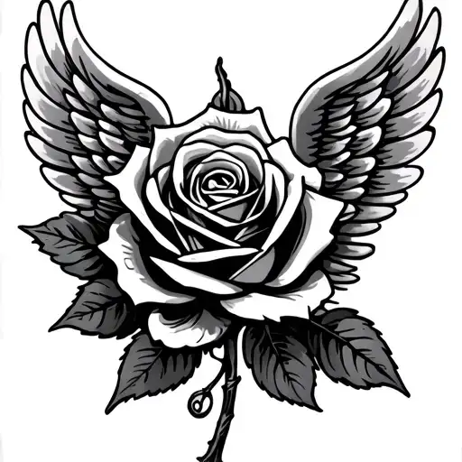 Rose Tattoo With Unity Symbol Stem And Angel Wings For Leaves