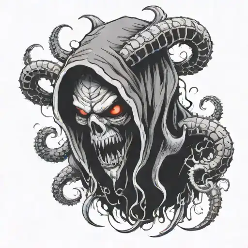 Hooded Demon With Tentacles Protruding From Around His Dark Shape