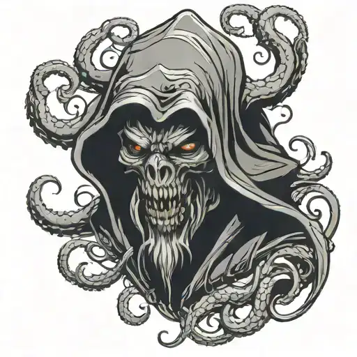 Hooded Demon With Tentacles Protruding From Around His Dark Shape