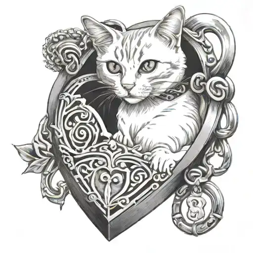 White Cat In A Locket Heart Shaped Lock