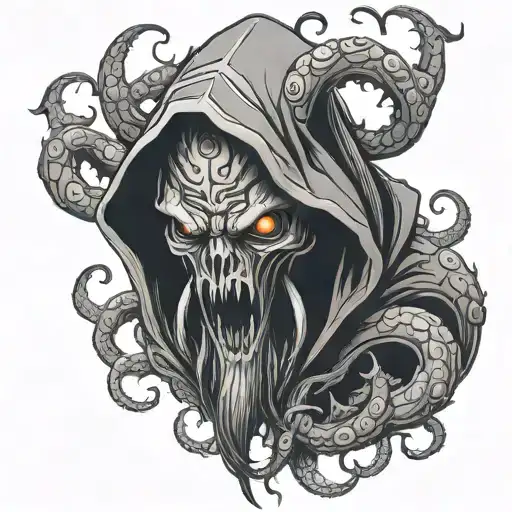 Hooded Demon With Tentacles Protruding From Around His Dark Shape