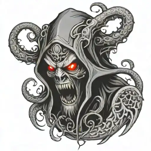 Hooded Demon With Tentacles Protruding From Around His Dark Shape