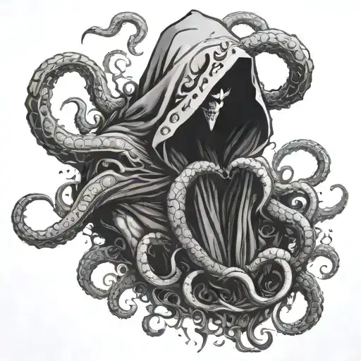 Hooded Demon With Tentacles Protruding From Around His Dark Shape