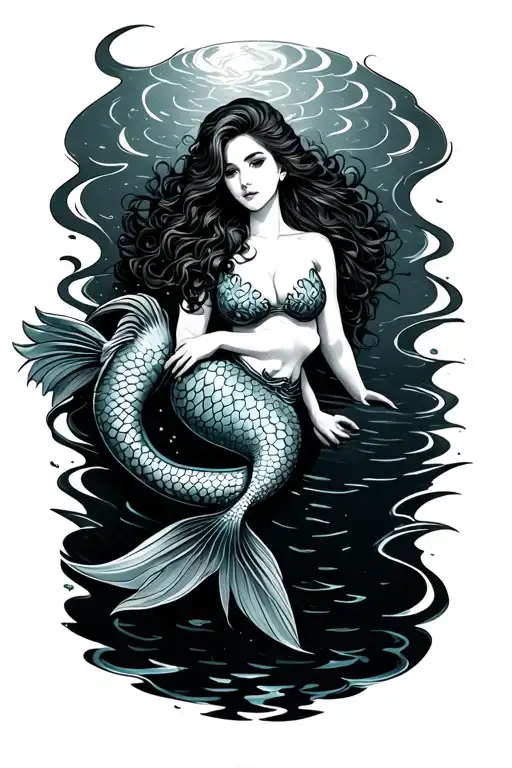 Sexy Mermaid Swimming Gracefully In The Deep