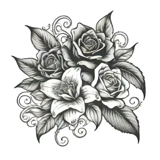 Dainty Lilly's And Roses Intertwined