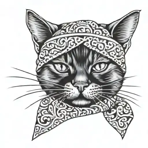 Cat Wearing A Bandana Across Its Mouth