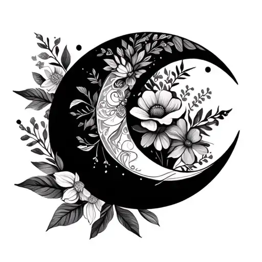 Crescent Moon Mandela With Floral Elements Using Birth Flowers For May April November And January