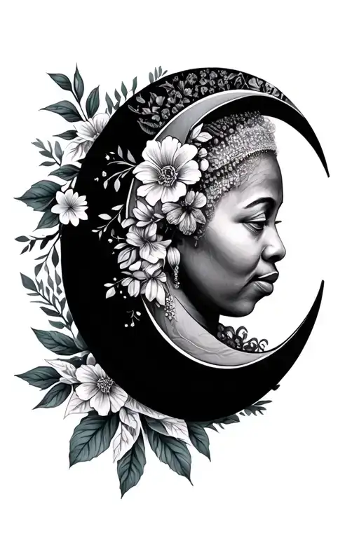Crescent Moon Mandela With Floral Elements Using Birth Flowers For May April November And January
