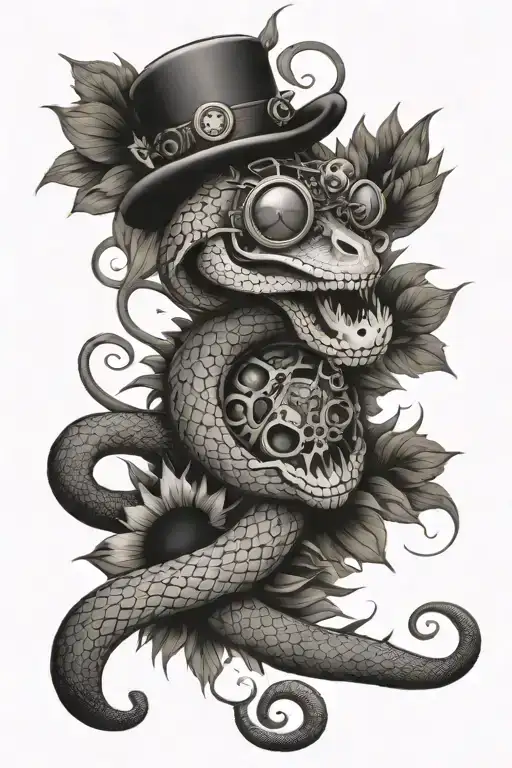 Snake With Steampunk Sunflowers