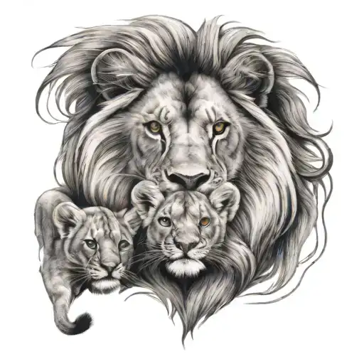 Lion With Two Cubs