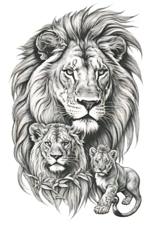 Lion With Two Cubs