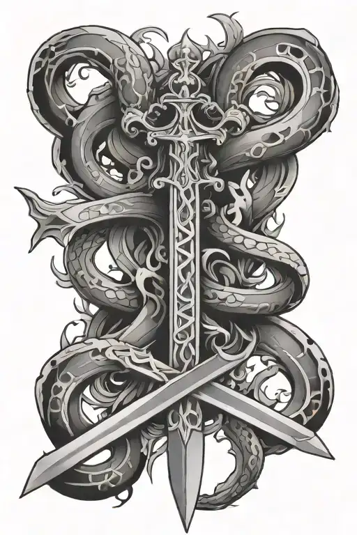 Cross In The Form Of A Sword Persing Through A Serpent