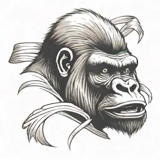 Gorilla Face With A Black Cancer Ribbon Hidden